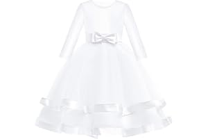 Sunny Fashion Robe Fille Manche Longue Rouge Robe de Bal Princesse Mariage Partie Robe Ceremonie Fille 6-12 Ans