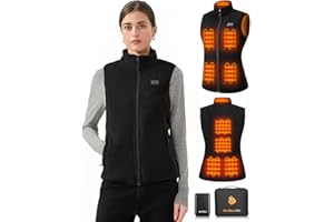 Sevdiea Fleece Heizweste Damen mit Powerbank 16000mah 7.4v, Beheizte Weste 4-in-1 Unabhängiger Controller mit Licht-aus-Design, Leichte Wärmeweste mit Akku 9 Heizzone für Winter Outdoor