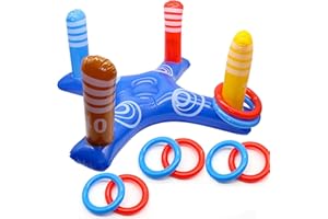 TYEQWT Inflatable Pool Ring Toss Game Toy Set, 9 Pieces Ring Toss Game for Kids Toss Games Set with 8 Rings, Swimming Pool Game for Kids and Adults Summer Gift for Indoor Outdoor Game