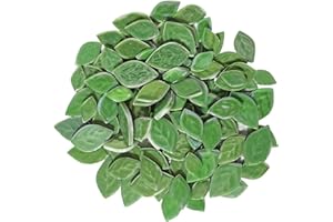 BTMIEY 500g Random Iridescent Leaves Ceramics Mosaic Tiles,Making Creative 3 Size Ceramic Mosaic Pieces for DIY Craft,Flowerpots, Vases, Cups, Garden Decor Mosaic Making Supplies (Green)