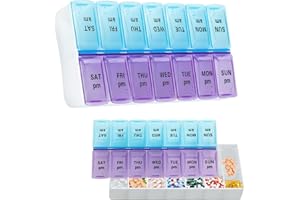 UPUPGO Pilulier Semainier Matin et Soir, Piluliers Medicaments 7 Jours 14 Compartiments, oîte à Pilules à Médicaments au Design Unique Facile à Ouvrir Boîte à Pilules (bleu et violet)