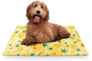 FurDreams Pet Cooling Mats, Self Cooling Mat Bed for Dogs, Cats to Prevent Overheating During Rest & Sleep – Heat Absorbing & Waterproof Gel Pillow Pad to Keep Ice Cool – Pineapple(50x90cm)