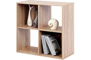 PACHIRA E-COMMERCE PACHIRA 4 Tier Cube Wood Bookcase Oak, 2 * 2 Solid Bookshelf Cube Storage Unit Open Storage Shelves For Books Clothes Toys Shelving Unit Home Storage Unit For Living Room Bedroom Hallway Office