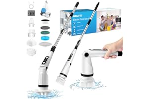 GRUTTI Cordless Electric Spin Scrubber, Shower Scrubber Cleaning Brush for Home, 450RPM/Mins-8 in 1 Replaceable Brush Heads-120Mins Work Time, 3 Adjustable Size, 3 Speeds for Bathroom Shower Bathtub Floor