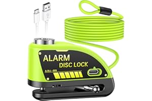 YBLNTEK Motorbike Alarm Disc Brake Lock, Motorcycle Lock with 120dB Aarm, High Security Anti-Theft Disc Locks with 1.8M Reminder Cable, USB Rechargeable Motorcycle Disc Lock for Bike Moped Vespa Motocross