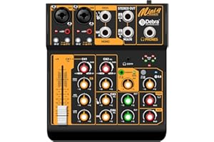D DEBRA Mixer audio professionale Mini4, mixer audio per streaming, mixer audio a 4 canali, interfaccia audio USB e alimentazione phantom 48 V Bluetooth per mixer podcasting, performance dal vivo (MINI4)