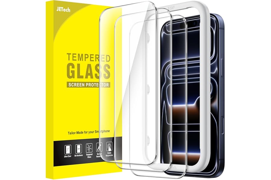 JETech Screen Protector for iPhone 17 Pro 6.3-Inch, Tempered Glass Film with Easy Installation Tool, 9H Hardness, Case-Friend