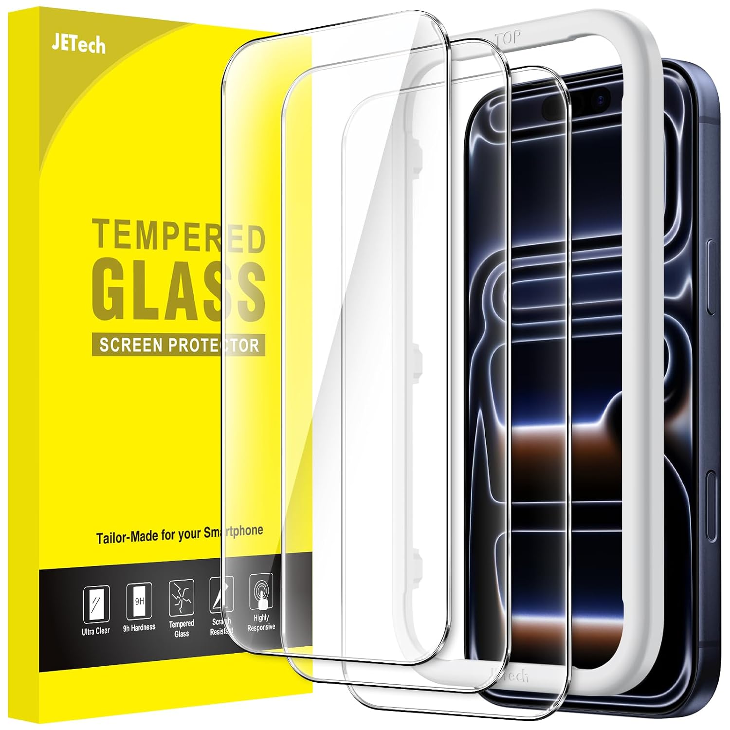 JETech Pellicola Protettiva per iPhone 17 Pro, 3 Pezzi | Vetro Temperato 9H, HD Trasparente, Protezione Antigraffio, Strumento Installazione Facile