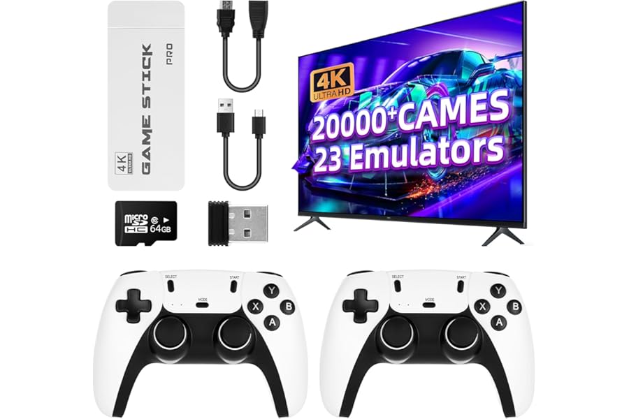 HENTOK Retro Gaming Console Video Game Console 2 Game Controllers, 64GB Built-in Memory Card 30,000+ Games, 1080P/720P HD Screen-red blue