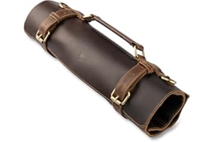 Angus Stoke Borsa portacoltelli extra grande in pelle di bufalo per cuochi – Premium in vera pelle professionale – Coltello da cuoco richiudibile – Borsa da cucina Ethan