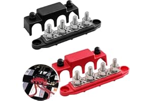‎PACEWALKER PACEWALKER 2PCS 250A Sammelschienen Verteilerblock BusBar Box mit 4 x M8 Anschlussbolzen Hochleistungsmodul 12V-48V DC Stromverteilungsblock Erdungsstrom für Auto RV Boat Yacht (Schwarz Rot)