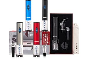 COAO Apribottiglie Elettrico Set Regalo Automatico Aeratore per Vino Versatore per Vino Tappo a Vuoto per Vino Tagliacapsule Mini Cavatappi da Viaggio Leggero Piccolo,Attractive Gift Set (BLACK)