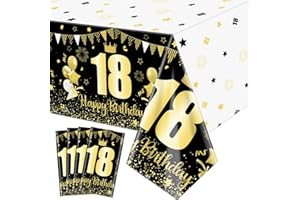 XJLANTTE Tovaglie per feste 18 nere e dorate - 4 pezzi di decorazioni di compleanno Copritavolo rettangolare Decorazioni per la tavola di compleanno per interni o esterni, 51 x 86,6 pollici