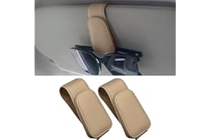 Anwlki portaocchiali Auto, 2 Confezioni, Magnetico, in Pelle, Porta Occhiali da Auto, per Auto, con Clip per Biglietti (Beige)