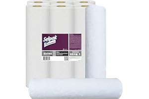 Selpak Professional Hygiene Couch Roll, 6 Rolls, 143 Sheets Each Measuring 35x50cm, Totaling 50m, Disposable Bed Sheets for Beauty Bed, Massage Table or Tattoo Coach, Perforated White Paper Roll
