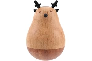 VOSAREA Holz Stehaufmännchen Spielzeug Stehauffigur Stehauf Pinguin Bär Rentier Figur Dekofigur Rassel Babyspielzeug Kinder Holzspielzeug