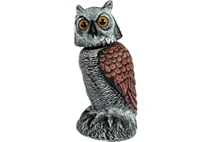 GORWOCO8 Fake Owl Bird Scarer Tool Lifelike Owl Decoy Bird Repellent Devices with 360° Swivel Head, Realistic Owl Statue Pigeon Scarer Plastic Scarecrow to Frighten Birds for Garden Indoor Outdoor
