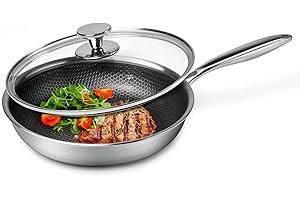 Innerwell Padella Antiaderente Induzione 26 cm con Coperchio, Padella In Acciaio Inox Nido Ape, Manico Lungo Ergonomico, Senza Pfoa