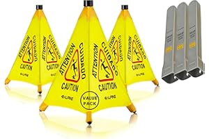 ALPINE INDUSTRIES Alpine Caution Wet Floor Sign 3 Pack - Pop Up Slippery When Wet Sign, Wall Mounted Foldable Bilingual Yellow Safety Warning Caution Cone for Commercial & Office Use (20 Inches)
