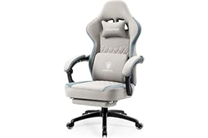 Dowinx Gaming Chair Fabric with Pocket Spring Cushion, Massage Gaming Chair with Footrest, Ergonomic PC Chair, Gamer Chair, Office Chair, 150 kg Load Capacity, Grey