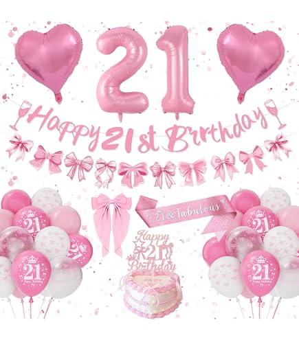 Complete 21e Verjaardag Decoratie Set Roségoud & Zwart - Ballonnen, Banner, Taarttoppers Voor Vrouw