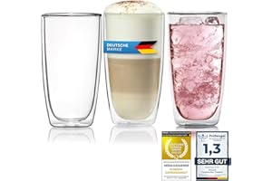 Dimono® Verre à eau à double paroi en verre borosilicaté, Verres à latte macchiato Longdrink & cocktail (1 pièce Verre à long drink)