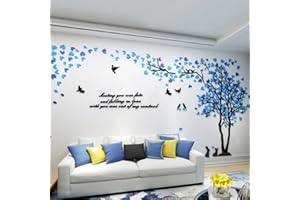 ASVERT Alicemall 3D Adesivi Murali Wall Sticker Forma Albero Adesivi da Parete in Acrilico Foresta con Foglie Blu Due Colori