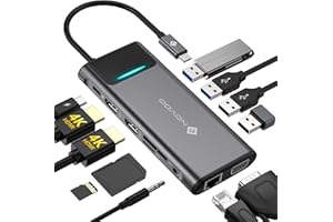 Docking Station USB C Triplo Display, NOVOO 12 in 1 Hub USB C con 2 HDMI, VGA, Ethernet, Lettore SD/TF, 4 USB,Audio da 3,5 mm e Ricarica Rapida PD 100W per MacBook/Dell/Surface/HP