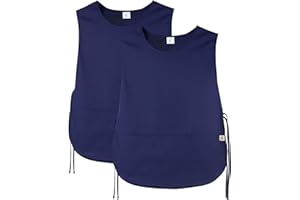 JONATHAN UNIFORM Set da 2 Pezzi Unisex Grembiule da Lavoro 2-3 Tasche Grembiule Maestra Asilo Cucina Estetista, Casacca Sanitaria Senza Maniche per Farmacia
