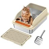 Stainless Steel Cat Litter Box, Large XXL Cat Litter Box with Splash Protection, Removable High Edge, Large 50 x 35 x 25 cm f