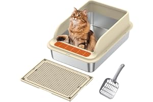 ZOELELE Lettiera in acciaio inox, vassoio per lettiera, per gatti, casa e toilette, XXL, semi-chiuso, con protezione contro schizzi, bordo rimovibile e tappetino per lettiera, 50 x 35 x 25 cm, resistente agli