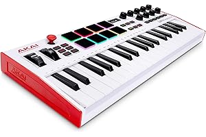Akai Professional MPK Mini Plus White - 37-Key USB MIDI Keyboard Controller with 8 RGB MPC Pads, 2-Track Step Sequencer, MIDI and CV/Gate Ins and Outs, Transport Controls and Included Software Bundle