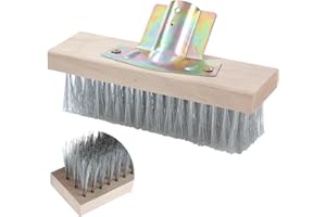 TOPWAY Tête de balai en fil d'acier inoxydable de 20 cm avec dos en bois et support plaqué zinc pour extérieur, jardin, terrasse, balayage, mauvaises herbes, pavés, allées
