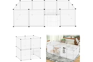 Suusolny Freigehege Kaninchen Gittergehege Haustier Laufstall Metallgitter Gehege Welpengehege Kleintierkäfig Meerschweinchen Käfig für Innen und Aussen (Weiß, 12pcs mit Türen 145x75x48cm)