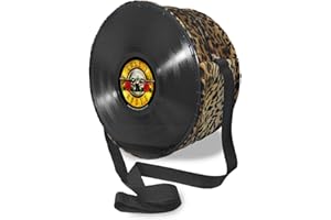 Mancha de Creación - Bolso hecho con discos de vinilo LP, tela y diseño, bolso bandolera redondo de hombro para mujer, asa regulable, retro, vintage, casual