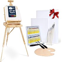 Artina 24-delige Acrylverf Set Met Aluminium Schildersezel 'Corsica' – Incl. 5 Canvasdoeken, Penselen, Spatels En Palet – Beginners & Hobbyisten, Opvouwbaar En Draagbaar