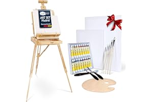 Artina Set Pittura Professionale – Valigetta Kit da Pittura & Cavalletto per Dipingere in Legno, 18 Colori Acrilici, Tele su Tela, Pennelli, Spatole e Tavolozza per Adulti e Hobbisti – Madrid