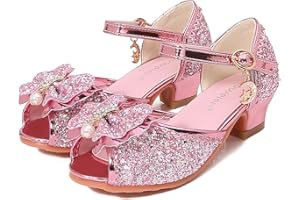Eleasica Fille Chaussures de Princesse Elsa Reine des Neiges Sandales pour Enfant Chaussures pour Déguisement Talon Haut Bloc Bout Ouvert Antidérapant Chaussures pour Soirée Carnaval Cadeau