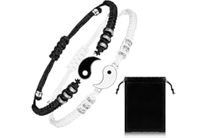 Yaomiao 2 Pulseras a Juego para Parejas Pulseras Trenzadas de Yin Yang Pulseras de Cordón Ajustables Magnéticas para Mejores Amigos Día de San Valentín