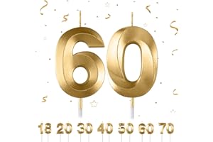 PARTYHAUSY 60th Birthday Candles Numbers 60 Birthday Gold Candles for Cake, 3D Diamond Shape Cake Candles Decorations for Birthday Party Wedding Anniversary Celebration Supplies