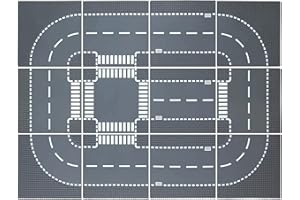 LEAFYIP 12 Platten Set Stadt Strassen Grundplatte, 25.5 * 25.5cm Städte Straßenplatten 100% Kompatibel mit Meisten Marken (4 Kurve/3 Gerade/1 Kreuzung/4 T-Kreuzung)