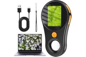 ASHFLY Microscopio portatile 200X per adulti/bambini, mini microscopio tascabile con schermo IPS da 2,0'' con 8 LED regolabili, microscopio digitale ricaricabile, vista PC compatibile con Windows - Nero