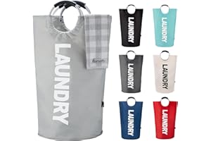 Caroeas 100L Panier à Linge Grande Capacité, Sac à Linge Pliable avec Poignées Rembourrées, Corbeilles à linge，Idéal pour le Rangement et le Transport des Vêtements,Gris clair