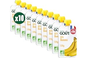 GOOD GOÛT - Gourdes Banane - Purée Bébé - Dès 4 Mois - 85 % Banane - Sans Sucres Ajoutés* - Fabriqué En France - 10x120g
