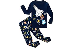 EULLA Kinder Jungen Schlafanzug Langarm Baumwolle Winter Pyjama Set Feuerwehrwagen Dinosaurier Bagger Traktor Zug Zweiteiliger Nachtwäsche 1-7 Jahre 92 98 104 110 116 122