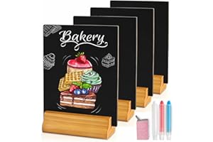 Moco Moment 4 Pack A5 Chalk Board Sign Erasable Tabletop chalkboards with Removable Wooden Stands Double Sided Black Boards for Wedding Party Decoration (4 Pack, A5)