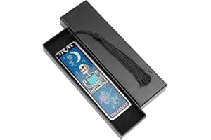 SHPUCISE Metal Bookmark with Tassels,Skeleton Tarot Bookmarks for Women Men,Funny Book Mark for Halloween Christmas (Blue)