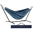 Vivere UHSDO8-34 Double Cotton Hammock with Space-Saving Steel Stand Including Carrying Bag, Blue Lagoon