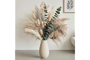 SUNXBUK Pack of 100 Dried Flowers, Pampas Grass, 44 cm Dried Flower Bouquet, Dried Flowers for Crafts, Decorative Living Room, Boho Decoration, Wedding Decoration, Table Decoration, Eucalyptus Dried