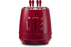 De'Longhi CTLAP2203.R Tostapane con Pinze, Controllo Progressivo del Grado di Tostatura, Indicatori Luminosi, Cassetto Raccoglibriciole, Piedini Antiscivolo, Potenza 550 Watt, Plastica, Rosso